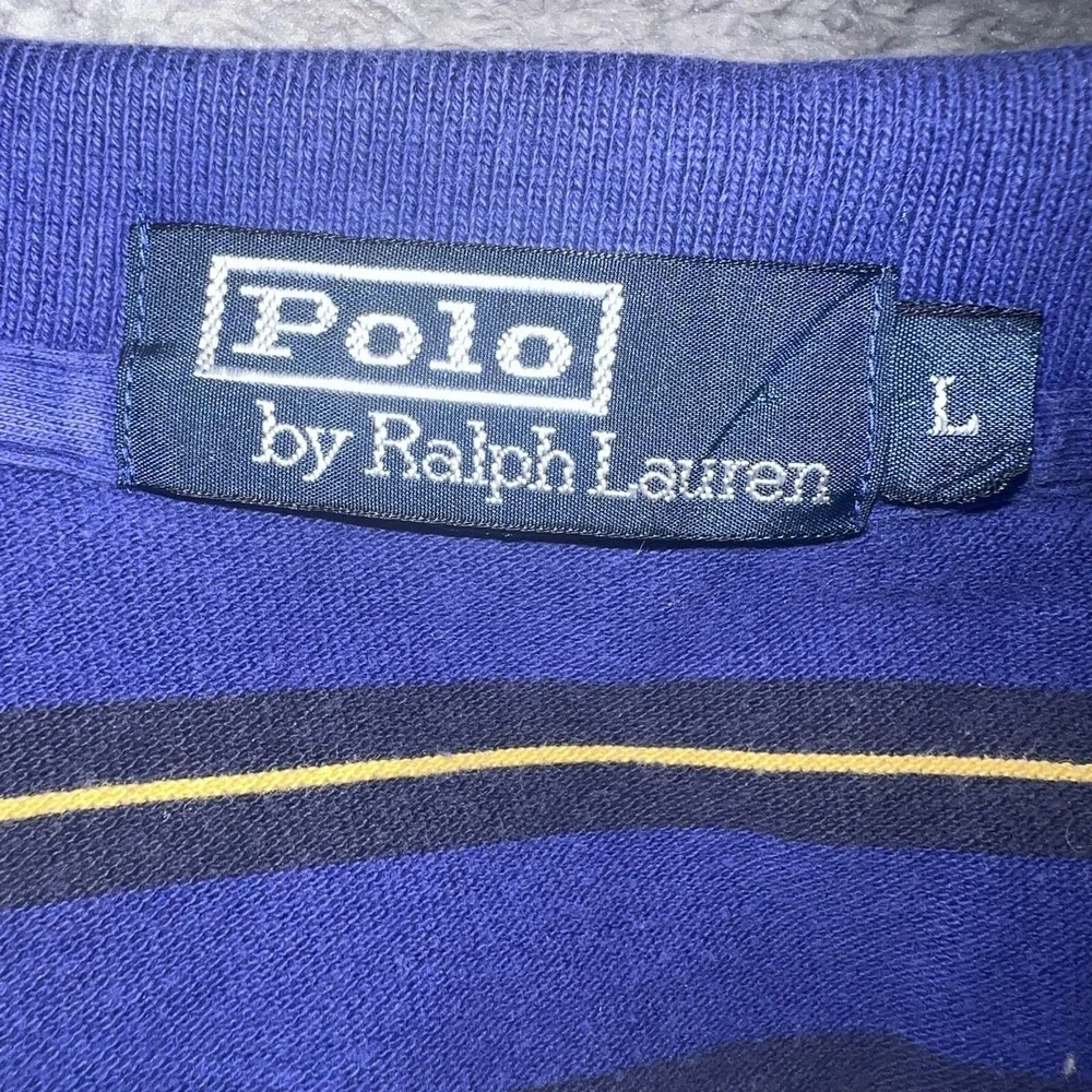 VTG Polo Ralph Lauren Shirt Men's Size L Blue Black Yellow Striped Red Pony Polo
